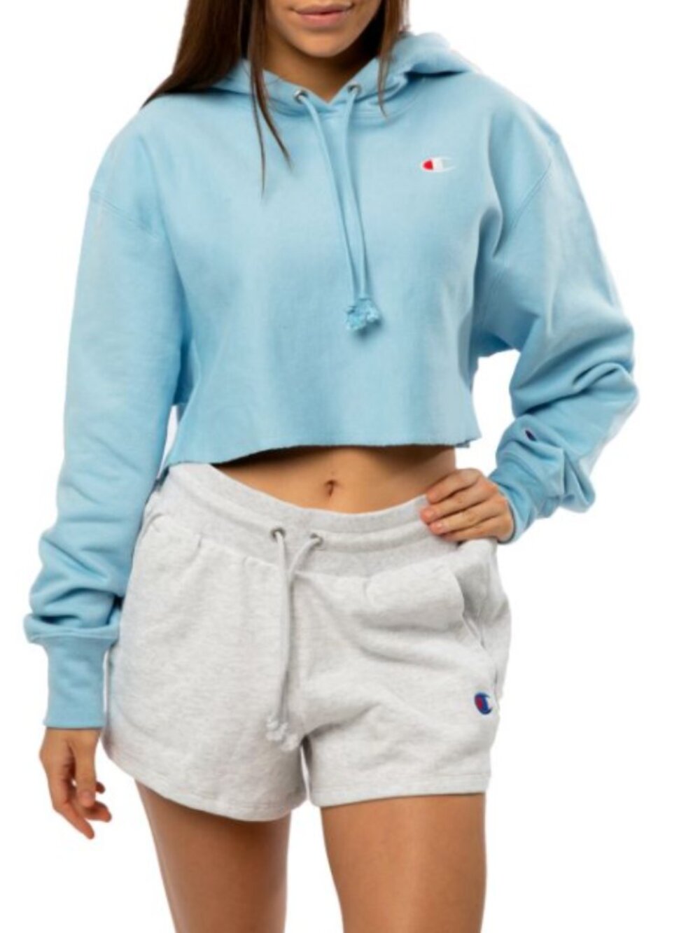 {Champion} Reverse Weave Cropped Hoodie Sweatshirt | Candid Blue ~ Size XS